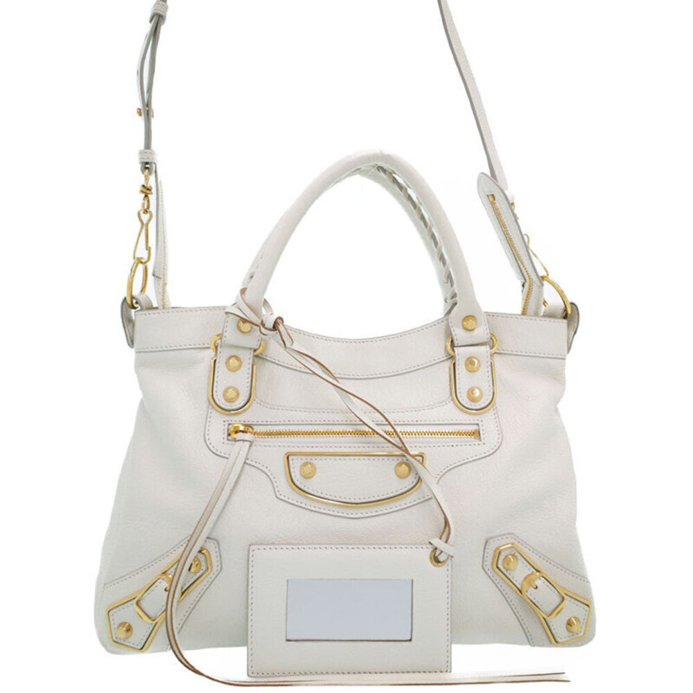 Balenciaga Classic Metallic Edge City Shoulder Bag white leather